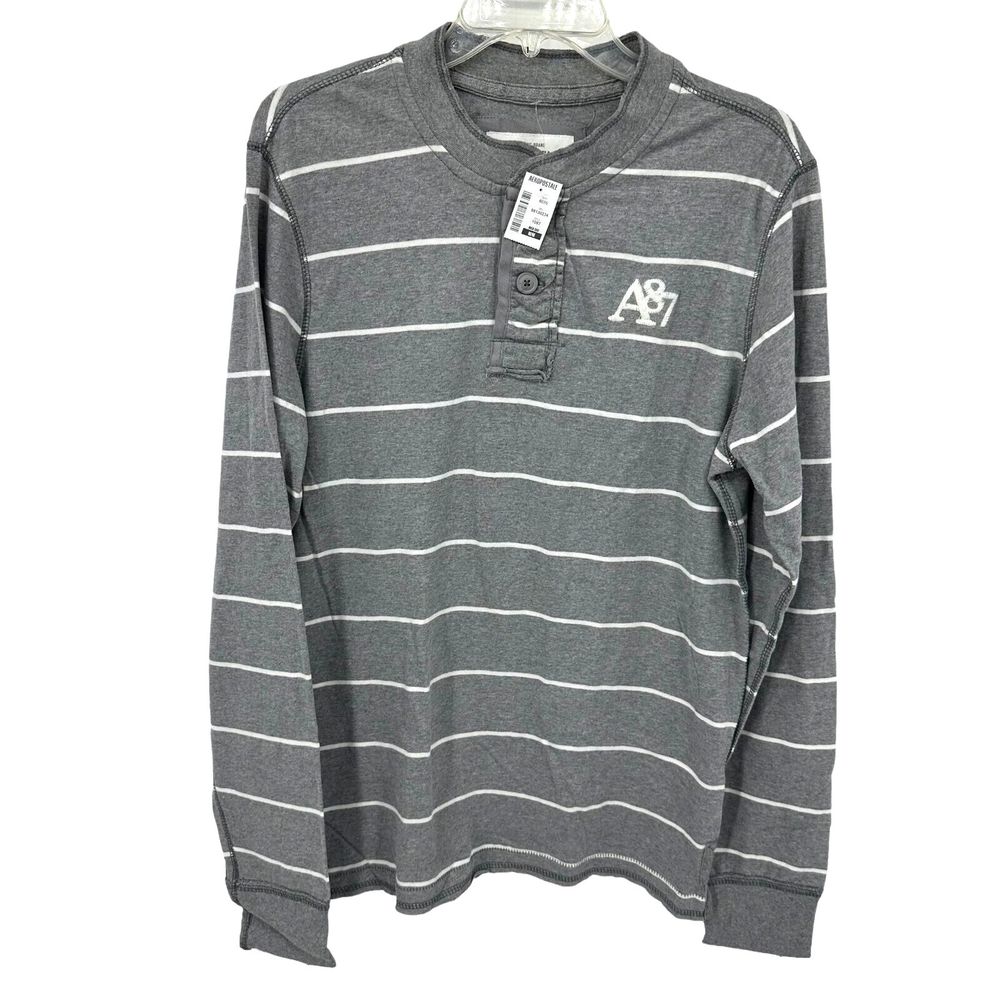 Aeropostale Mens Long Sleeve Pullover Shirt A87 Gray White Sz Medium Henley NWT